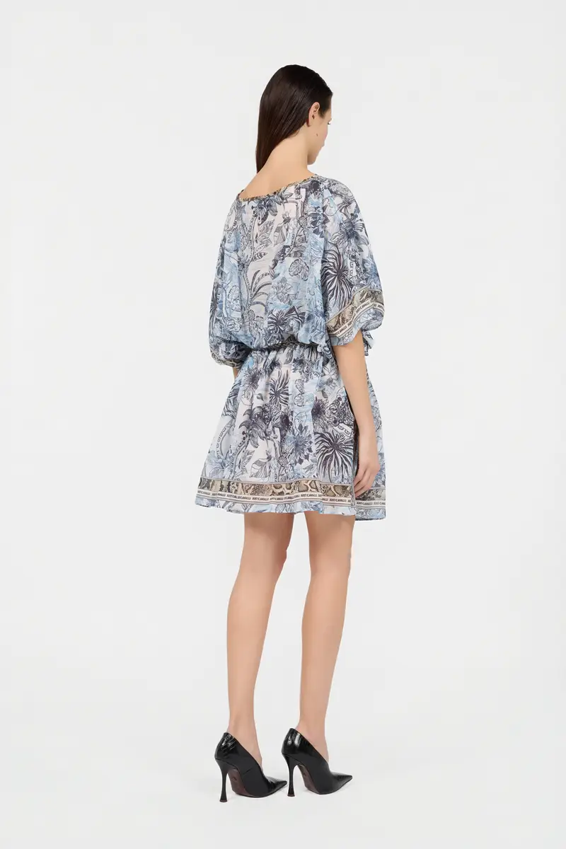 Roberto Cavalli Mini Dress in Cotton with Streange Jungle Print | Thumbnail 3 Roberto Cavalli Mini Dress in Cotton with Streange Jungle Print | Thumbnail 3