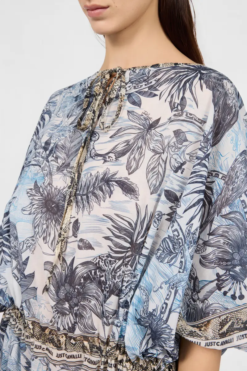 Roberto Cavalli Mini Dress in Cotton with Streange Jungle Print | Thumbnail 4 Roberto Cavalli Mini Dress in Cotton with Streange Jungle Print | Thumbnail 4