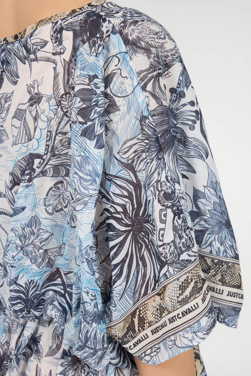 Roberto Cavalli Mini Dress in Cotton with Streange Jungle Print | Thumbnail 5 Roberto Cavalli Mini Dress in Cotton with Streange Jungle Print | Thumbnail 5
