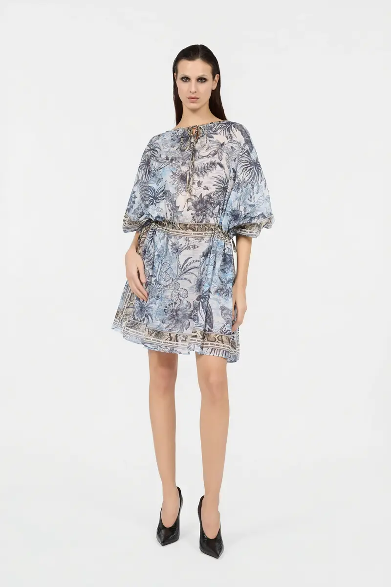Roberto Cavalli Mini Dress in Cotton with Streange Jungle Print | Thumbnail 6 Roberto Cavalli Mini Dress in Cotton with Streange Jungle Print | Thumbnail 6