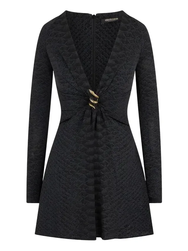 Roberto Cavalli Dress With Serpentine Print And Jewel Detail