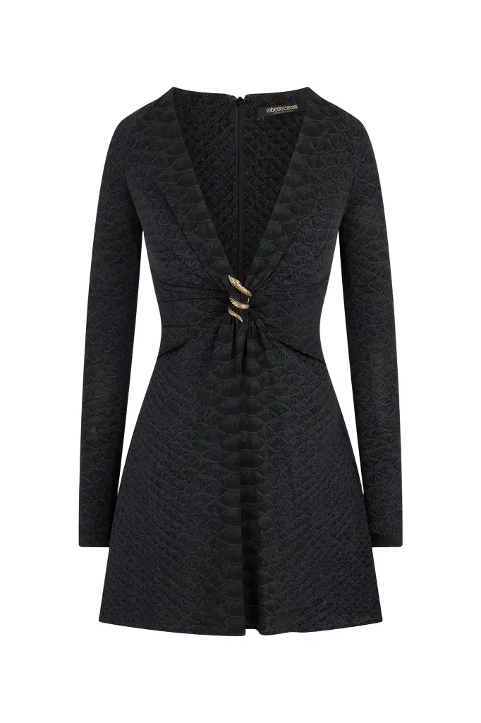 Roberto Cavalli Dress With Serpentine Print And Jewel Detail