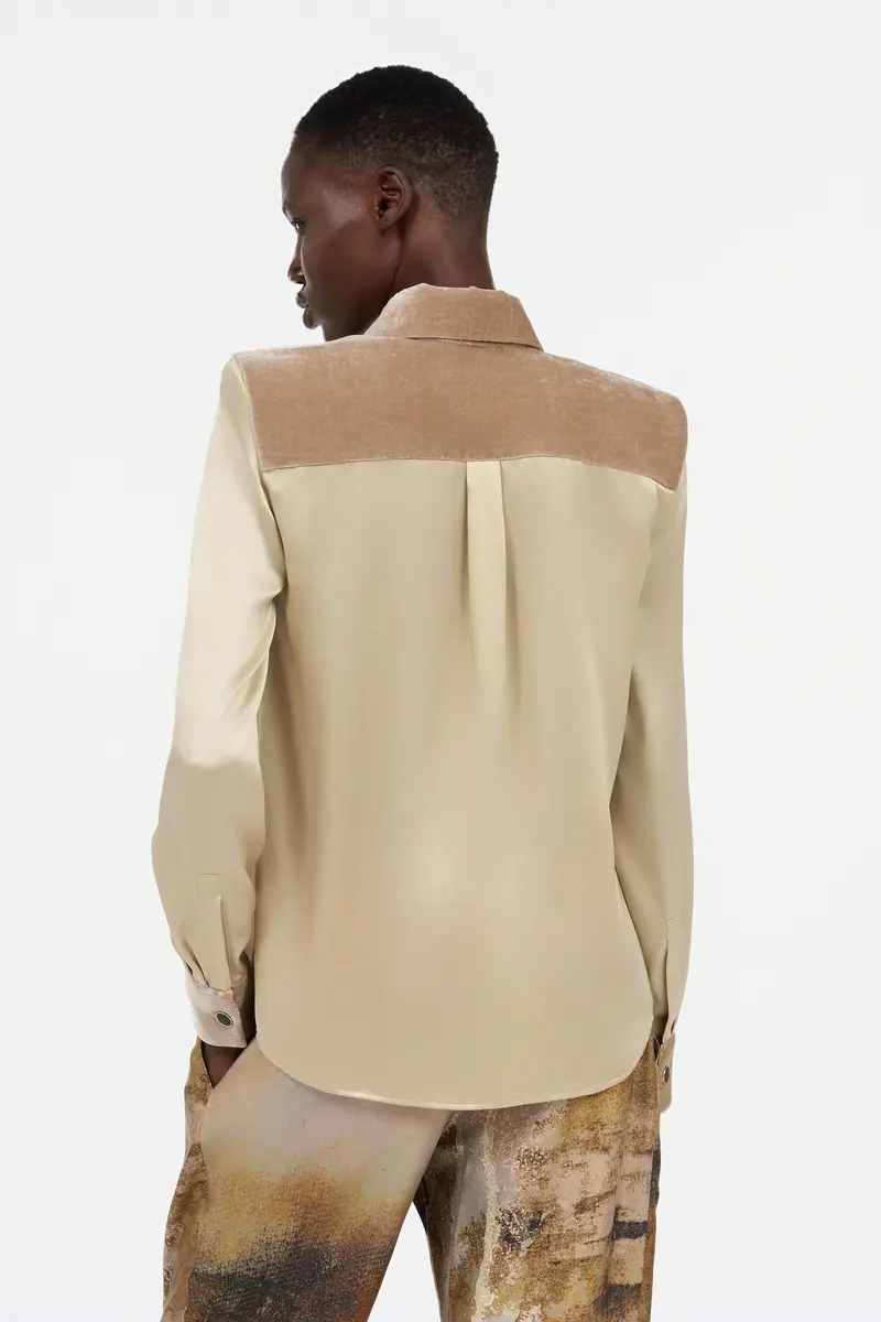 Roberto Cavalli Beige Silk Shirt With Velvet Inserts | Thumbnail 3 Roberto Cavalli Beige Silk Shirt With Velvet Inserts | Thumbnail 3