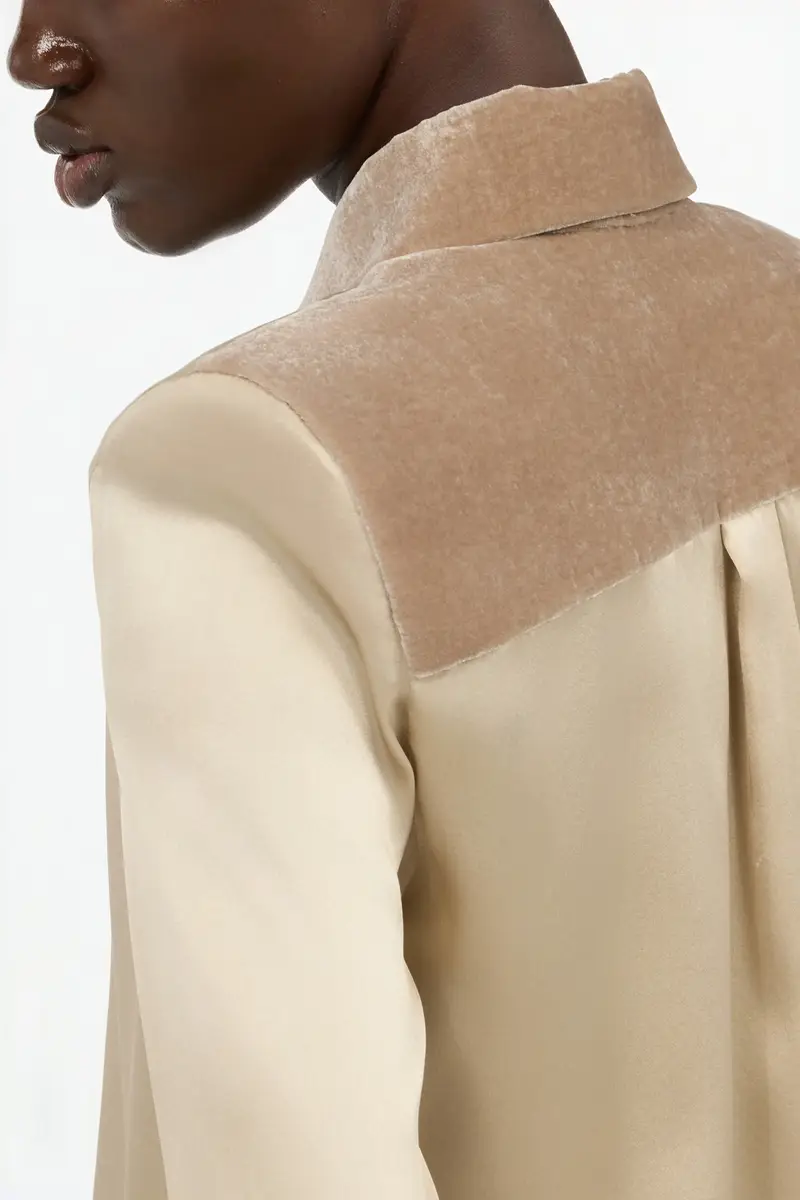 Roberto Cavalli Beige Silk Shirt With Velvet Inserts | Thumbnail 5 Roberto Cavalli Beige Silk Shirt With Velvet Inserts | Thumbnail 5