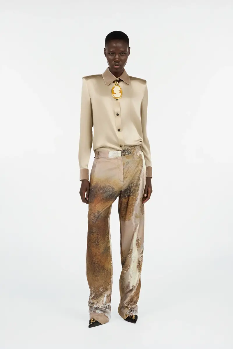 Roberto Cavalli Beige Silk Shirt With Velvet Inserts | Thumbnail 6 Roberto Cavalli Beige Silk Shirt With Velvet Inserts | Thumbnail 6