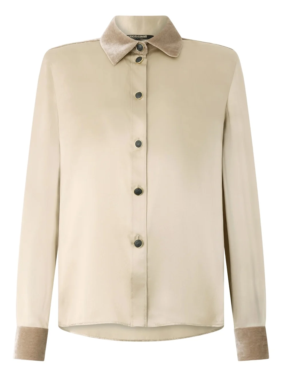 Roberto Cavalli Beige Silk Shirt With Velvet Inserts