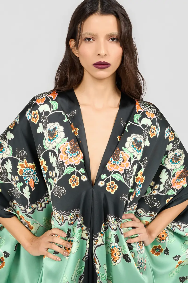 Roberto Cavalli Silk Kaftan Dress With Kimono Print | Thumbnail 4 Roberto Cavalli Silk Kaftan Dress With Kimono Print | Thumbnail 4
