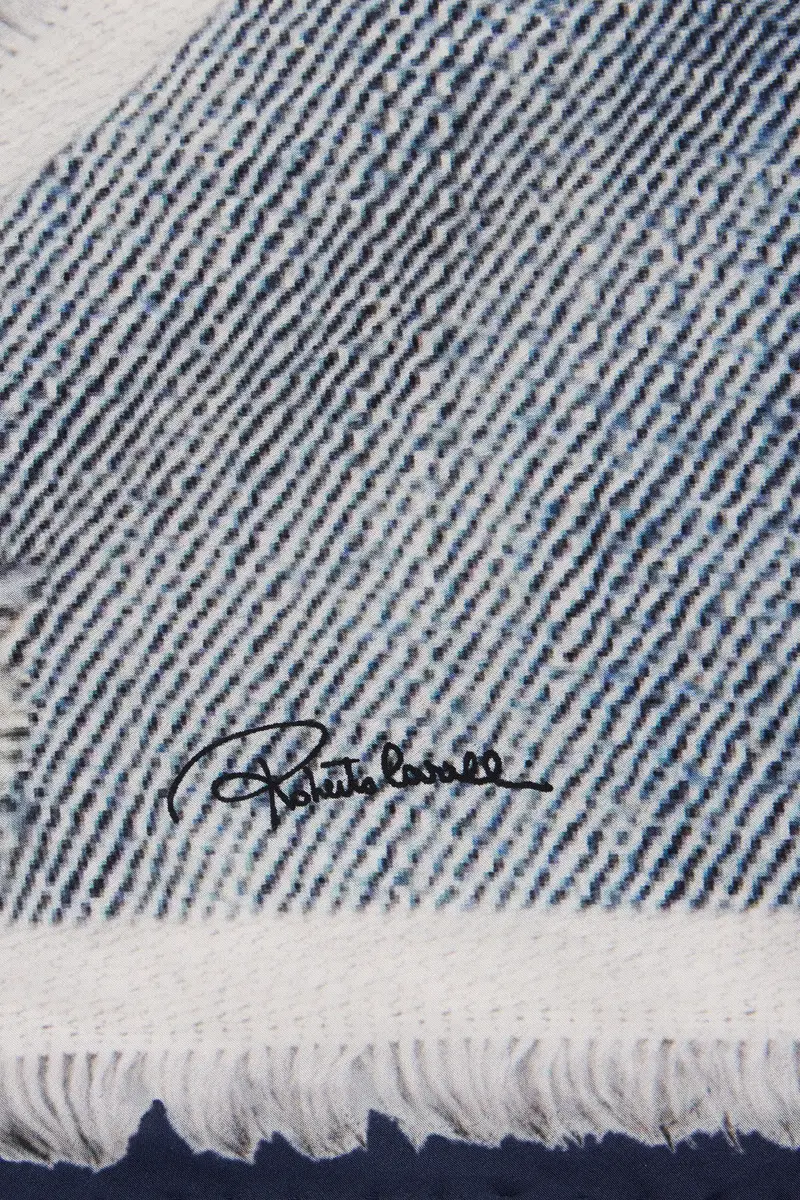 Roberto Cavalli Silk scarf with denim patchwork print | Thumbnail 2