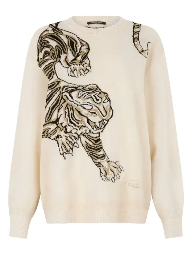 Wool Sweater with Tiger Motif