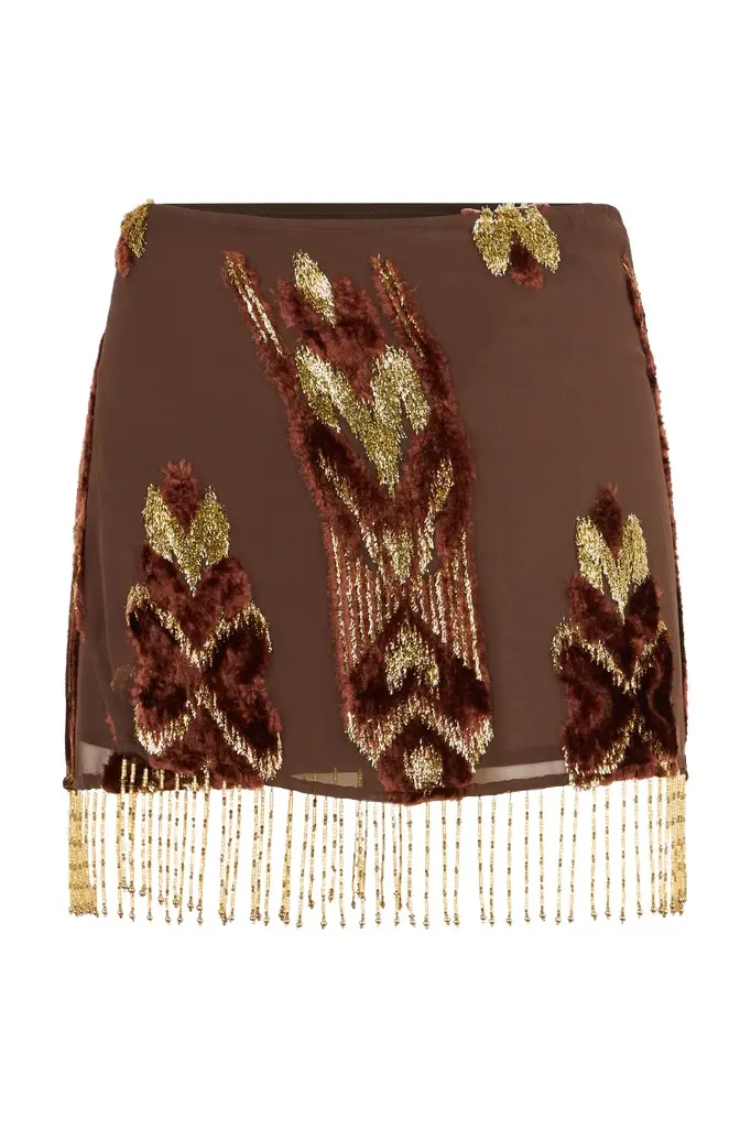 Roberto Cavalli Mini Skirt With Fil Coupé Details and Fringes | Image 1 Roberto Cavalli Mini Skirt With Fil Coupé Details and Fringes | Image 1