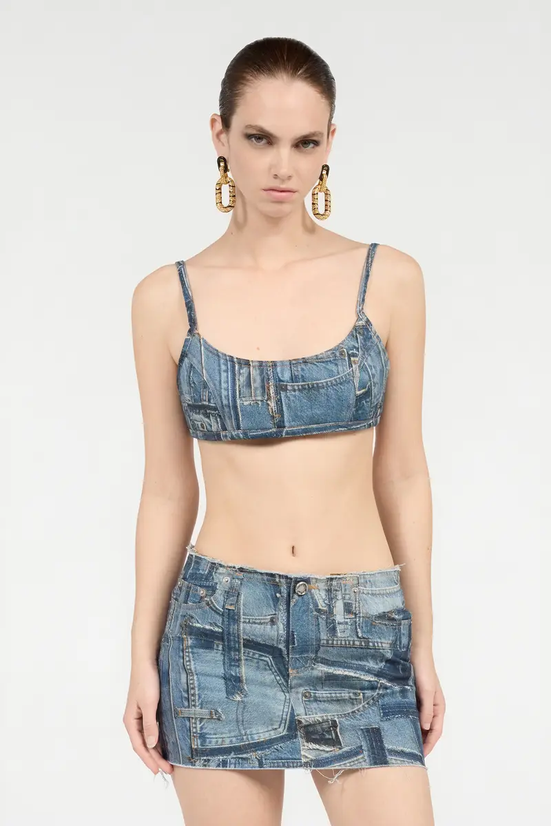 Roberto Cavalli Bralette In Denim Patchwork Capsule Collection | Thumbnail 2 Roberto Cavalli Bralette In Denim Patchwork Capsule Collection | Thumbnail 2