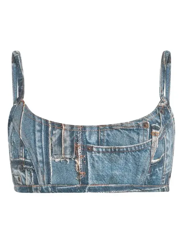 Roberto Cavalli Bralette In Denim Patchwork Capsule Collection