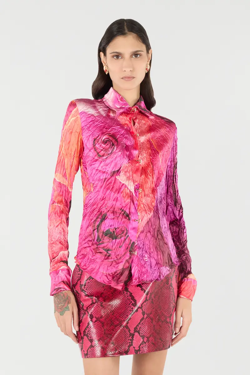 Roberto Cavalli Shirt With Bejeweled Buttons And Rose Print | Thumbnail 2 Roberto Cavalli Shirt With Bejeweled Buttons And Rose Print | Thumbnail 2