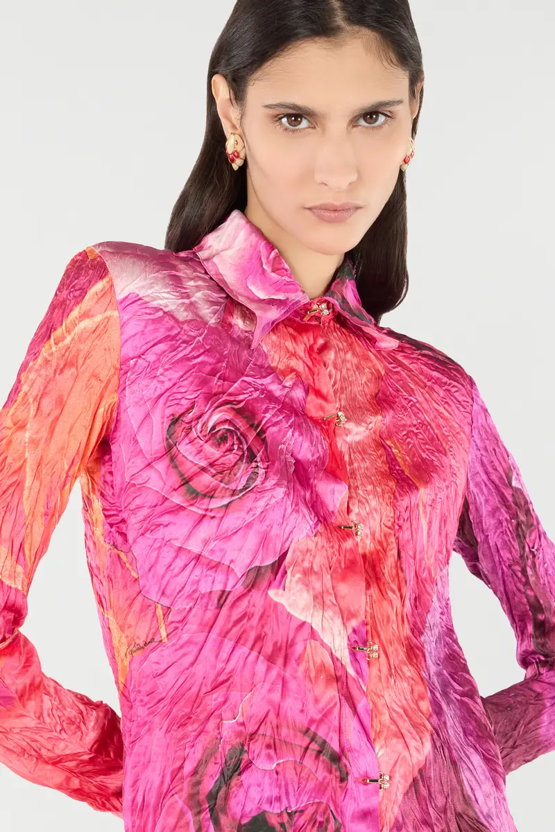 Roberto Cavalli Shirt With Bejeweled Buttons And Rose Print | Thumbnail 5 Roberto Cavalli Shirt With Bejeweled Buttons And Rose Print | Thumbnail 5
