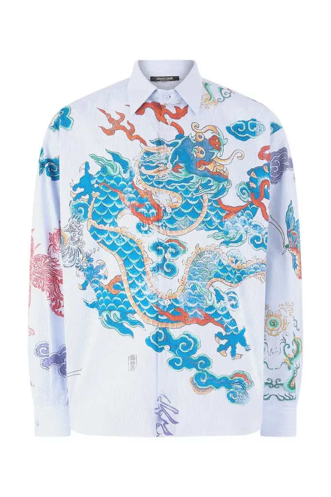 Roberto Cavalli Shirt With Dragon, Flowers And Butterflies | Image 1 Roberto Cavalli Shirt With Dragon, Flowers And Butterflies | Image 1