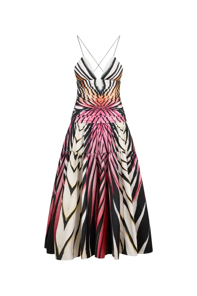 Roberto Cavalli Ray Of Paradise Print Midi Dress
