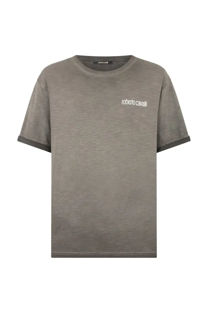 Roberto Cavalli Grey T-Shirt with Back Snake Print | Image 1 Roberto Cavalli Grey T-Shirt with Back Snake Print | Image 1