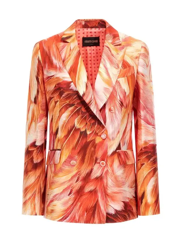 Roberto Cavalli Plumange Print Silk Jacket