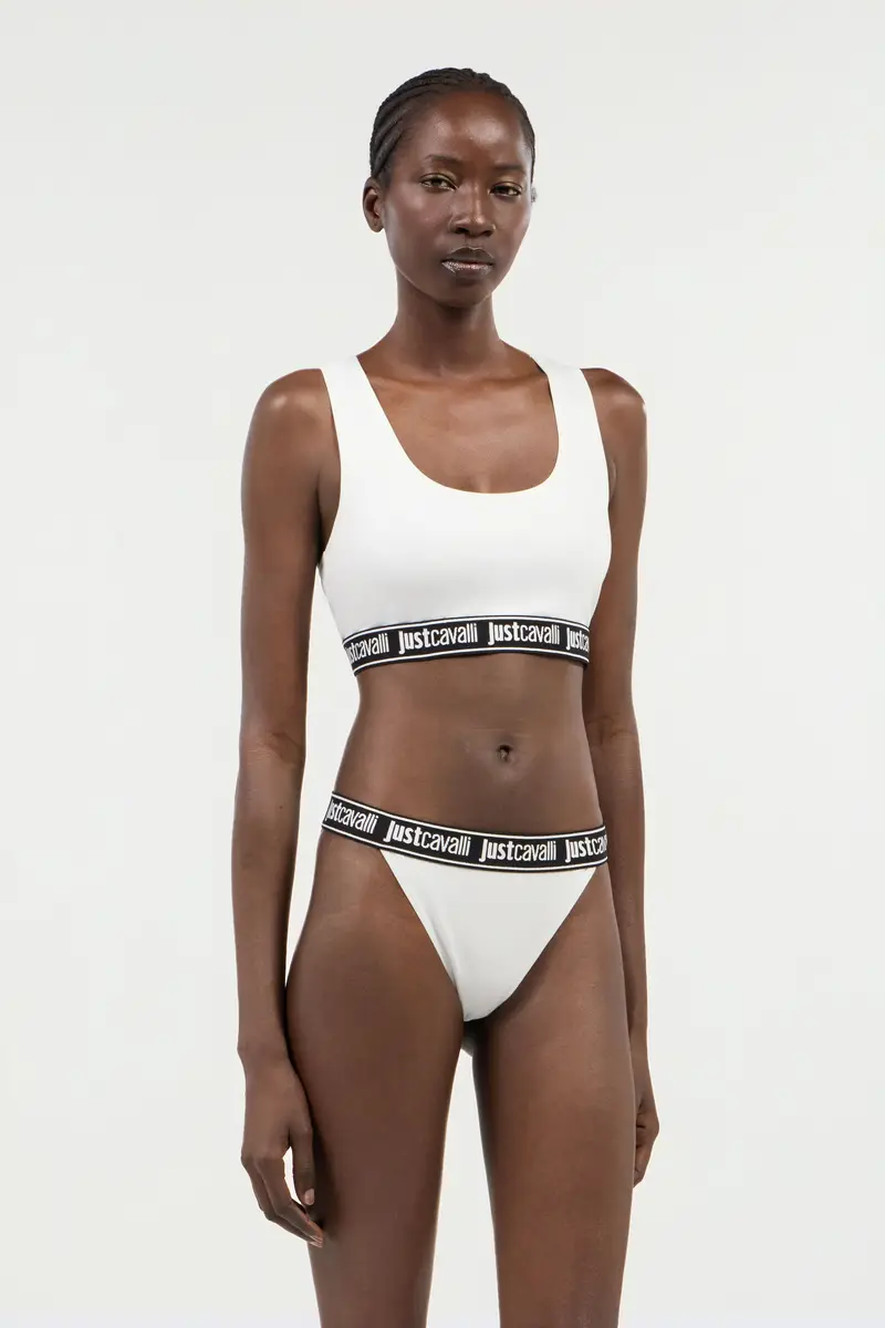 Roberto Cavalli White Cotton Bralette With Logo Band | Thumbnail 2 Roberto Cavalli White Cotton Bralette With Logo Band | Thumbnail 2