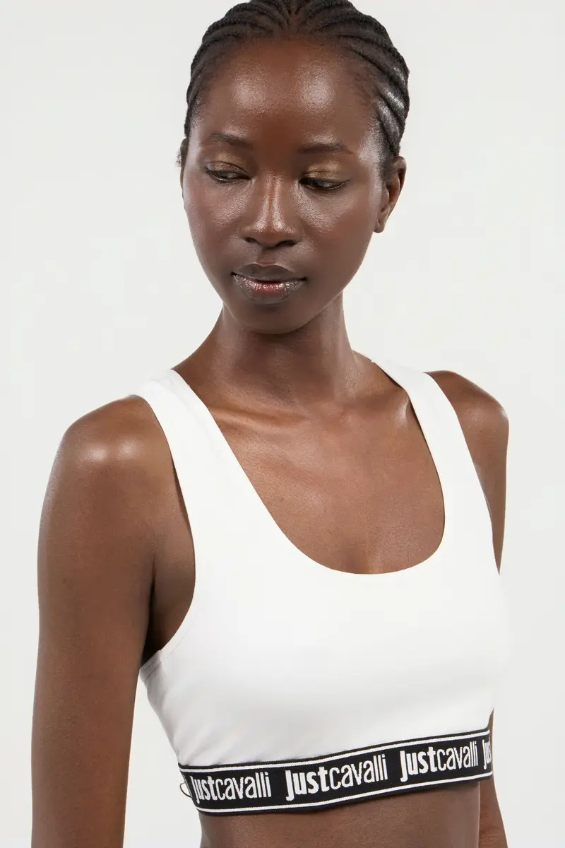 Roberto Cavalli White Cotton Bralette With Logo Band | Thumbnail 4 Roberto Cavalli White Cotton Bralette With Logo Band | Thumbnail 4
