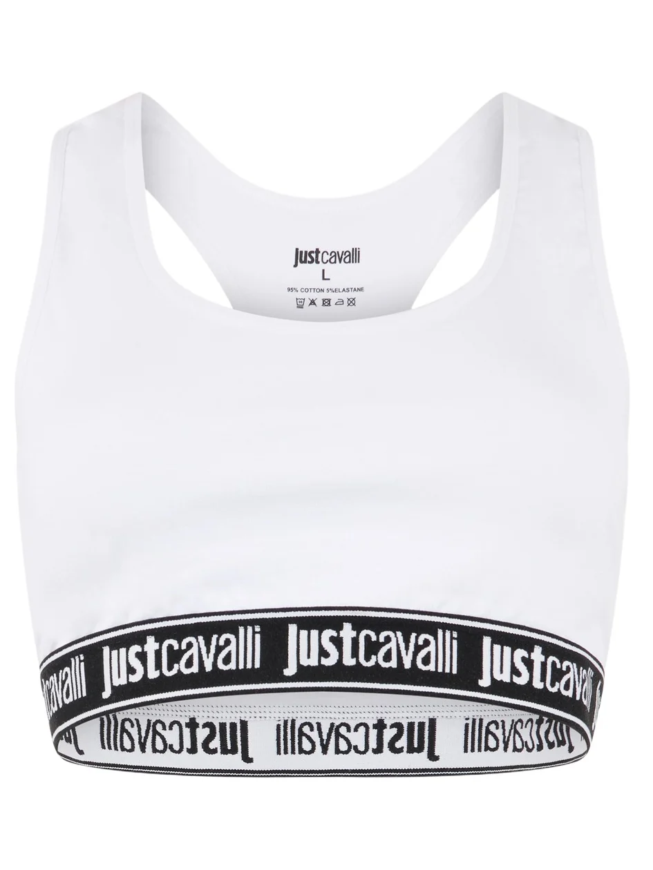 Roberto Cavalli White Cotton Bralette With Logo Band