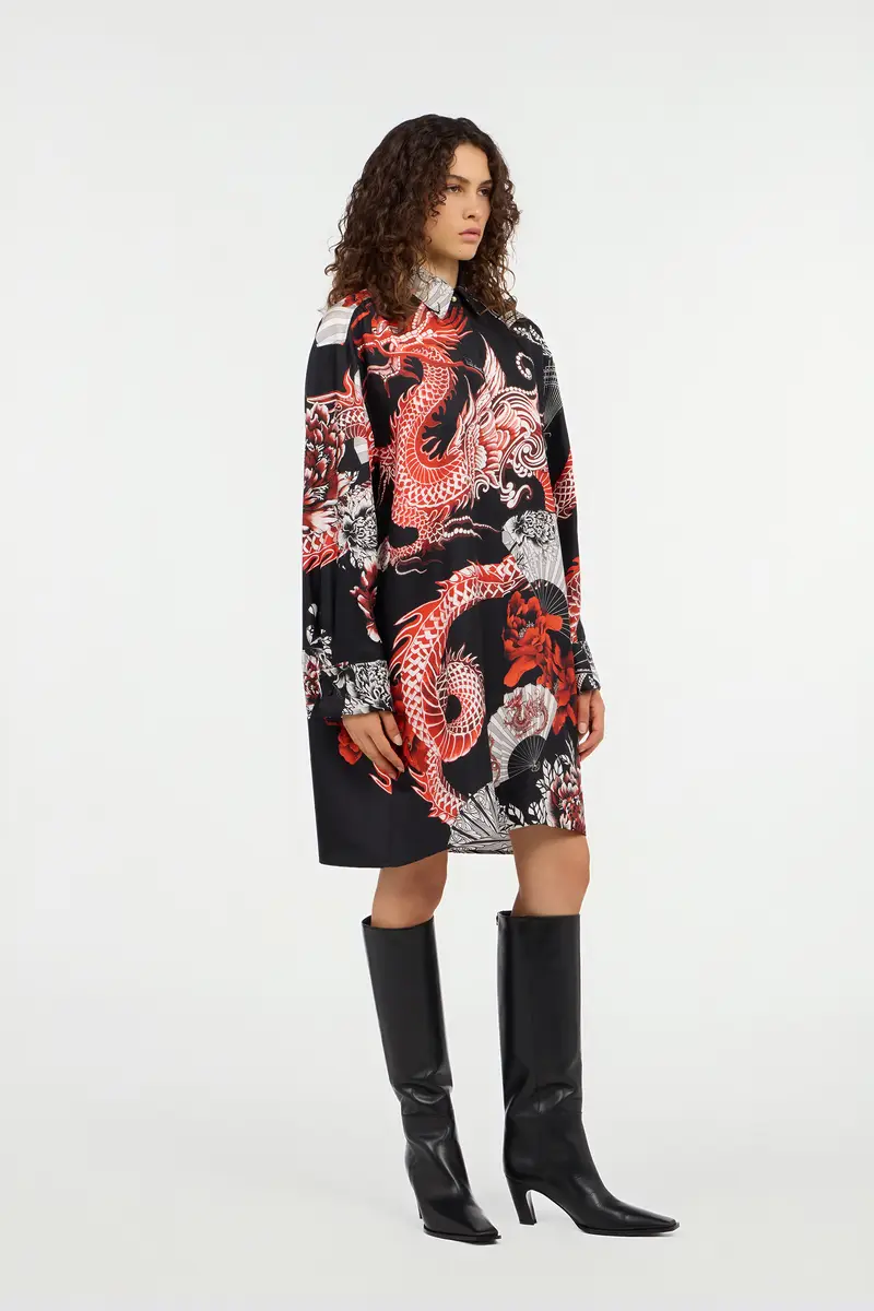 Roberto Cavalli Short dress black with red and white dragon print | Thumbnail 2 Roberto Cavalli Short dress black with red and white dragon print | Thumbnail 2