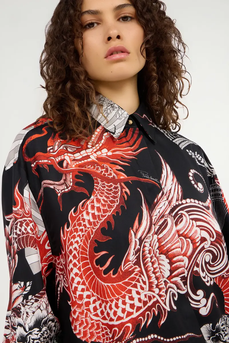 Roberto Cavalli Short dress black with red and white dragon print | Thumbnail 5 Roberto Cavalli Short dress black with red and white dragon print | Thumbnail 5