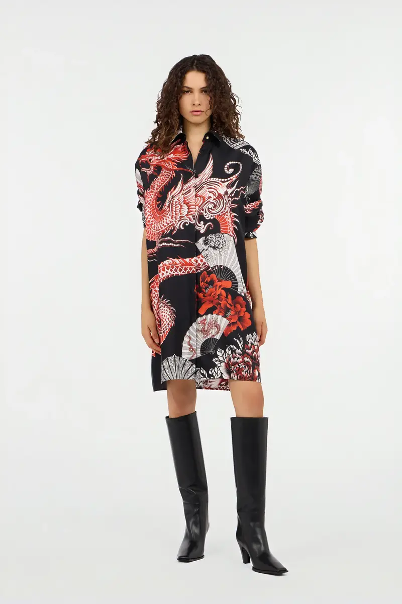 Roberto Cavalli Short dress black with red and white dragon print | Thumbnail 7 Roberto Cavalli Short dress black with red and white dragon print | Thumbnail 7