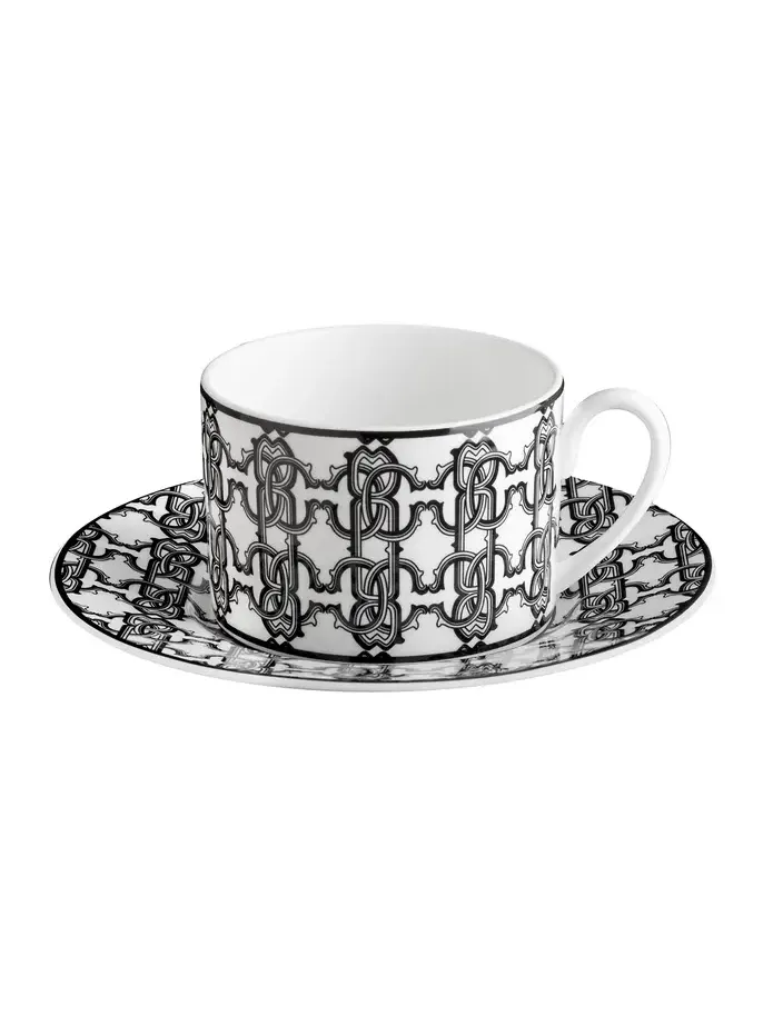 Roberto Cavalli Monogram Black2 Tea Cups In Gift Box