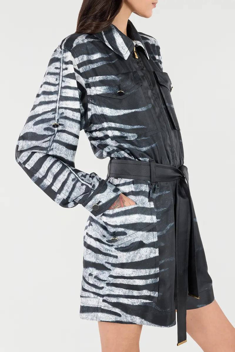 Roberto Cavalli Short Silk Dress With Zebra Print | Thumbnail 6