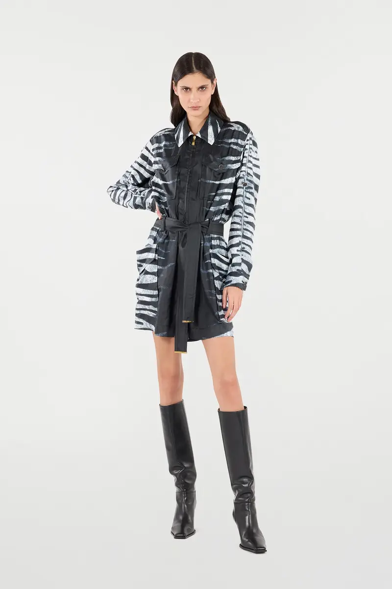 Roberto Cavalli Short Silk Dress With Zebra Print | Thumbnail 7