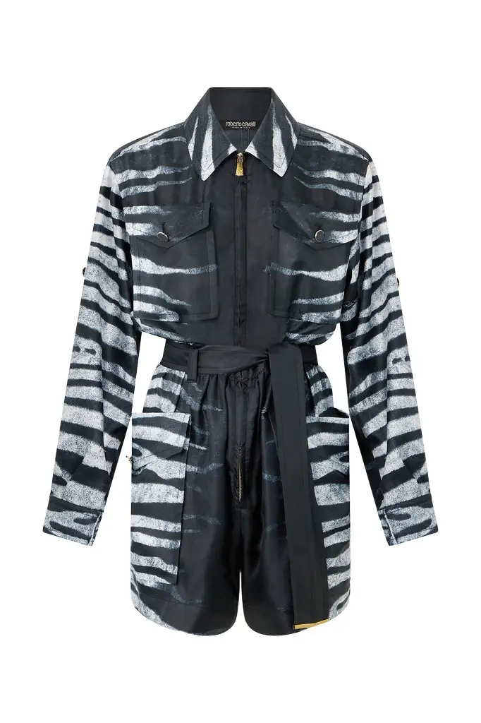 Roberto Cavalli Short Silk Dress With Zebra Print