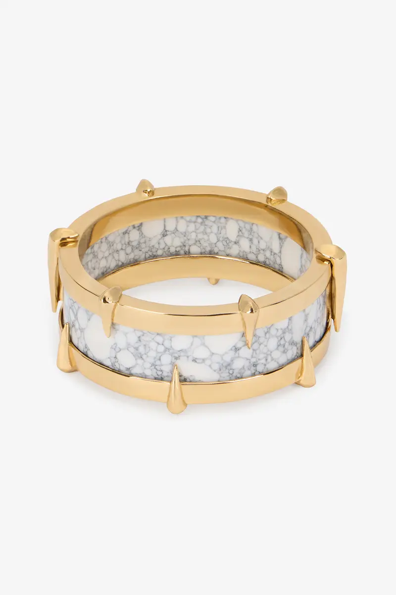 Roberto Cavalli White and Gold Studded Bangle Bracelet | Thumbnail 3 Roberto Cavalli White and Gold Studded Bangle Bracelet | Thumbnail 3