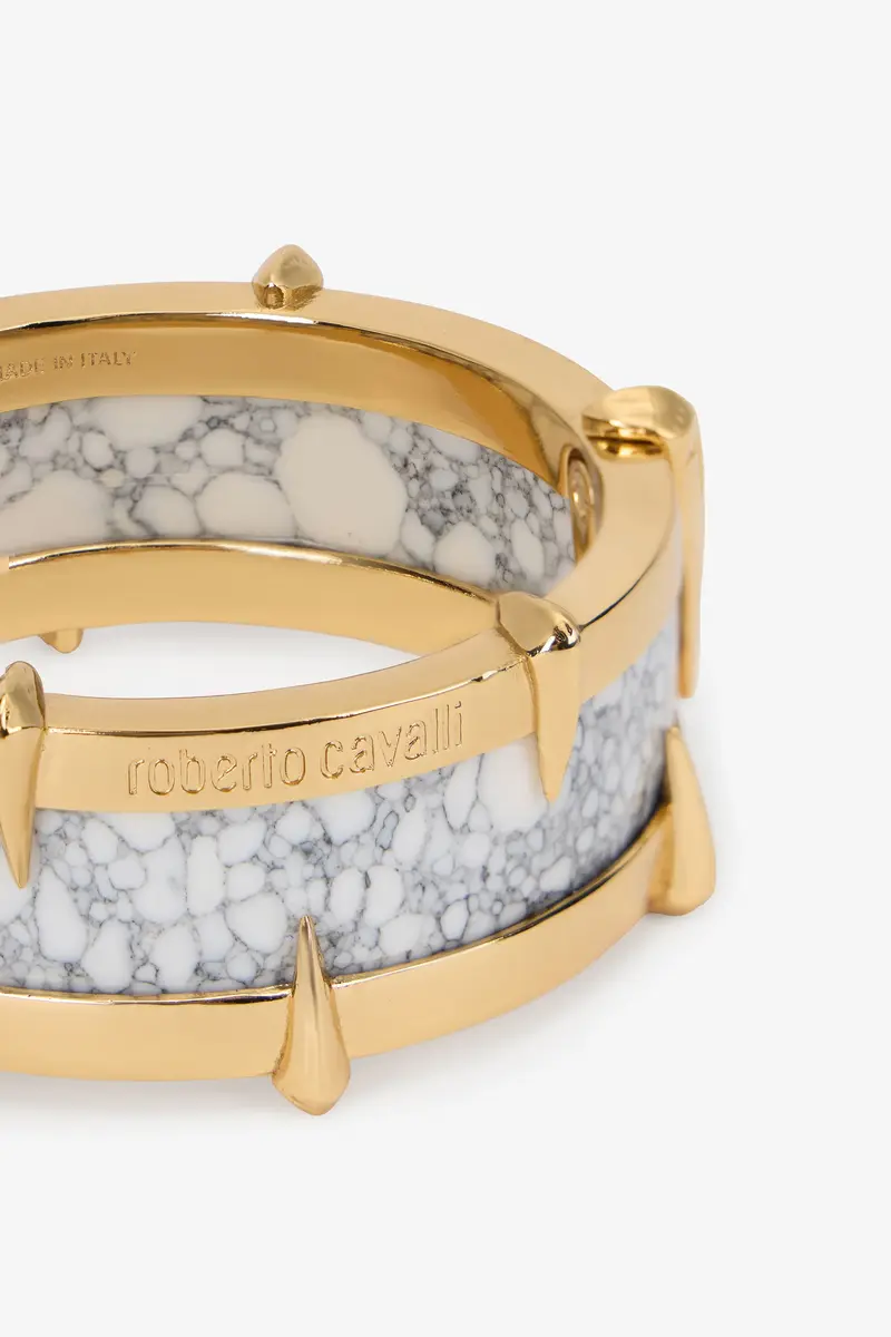Roberto Cavalli White and Gold Studded Bangle Bracelet | Thumbnail 5 Roberto Cavalli White and Gold Studded Bangle Bracelet | Thumbnail 5