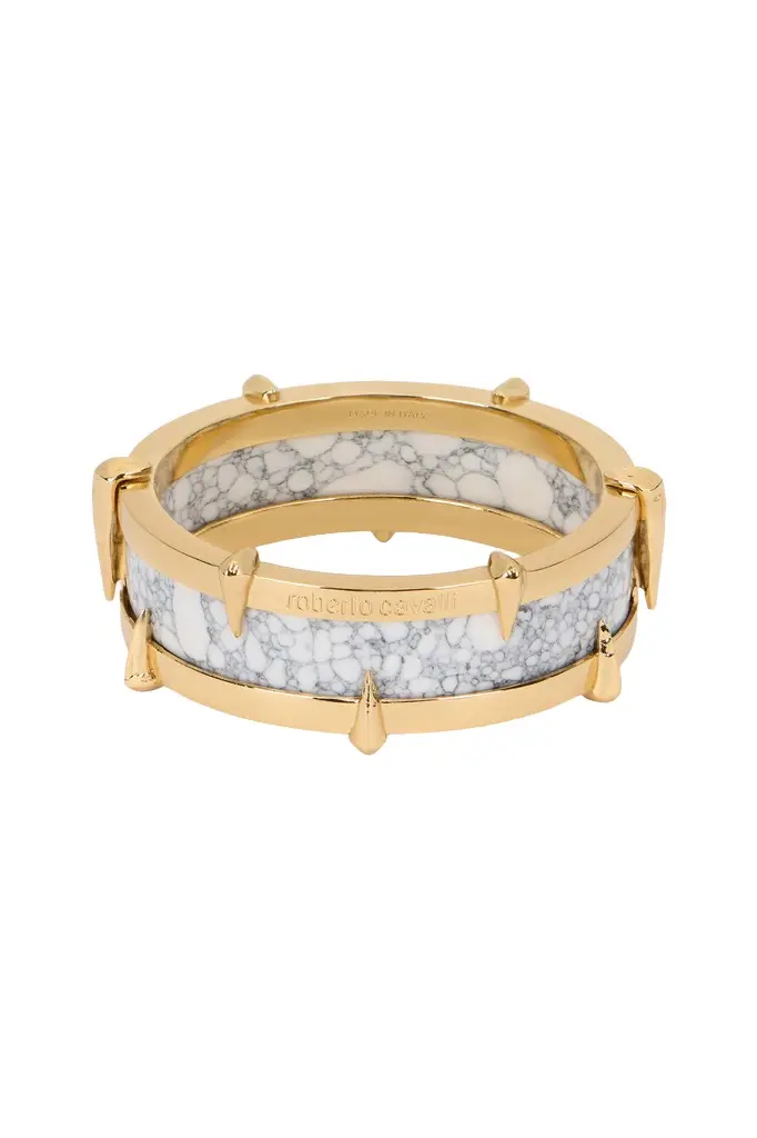 Roberto Cavalli White and Gold Studded Bangle Bracelet