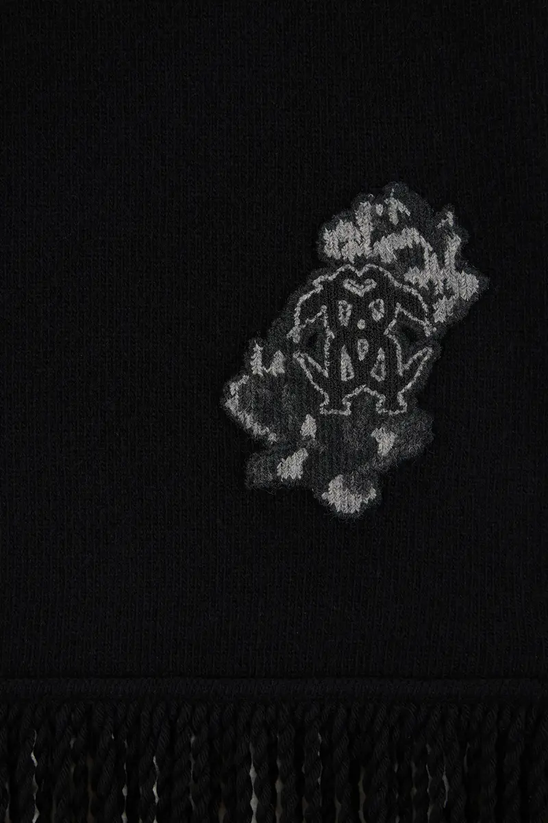 Roberto Cavalli Black Wool And Cashmere Scarf With Monogram RC | Thumbnail 2 Roberto Cavalli Black Wool And Cashmere Scarf With Monogram RC | Thumbnail 2