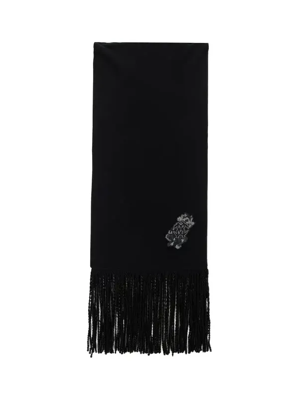 Black Wool And Cashmere Scarf With Monogram RC