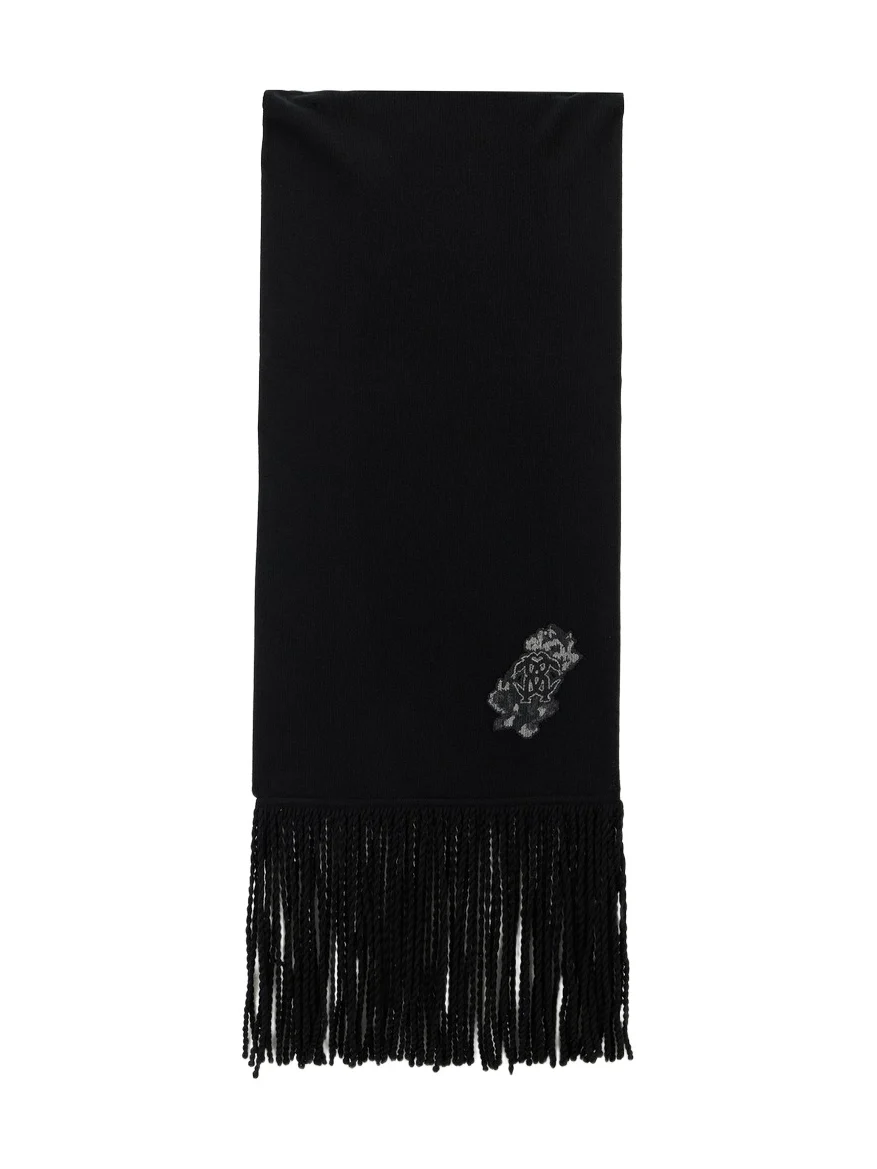 Roberto Cavalli Black Wool And Cashmere Scarf With Monogram RC
