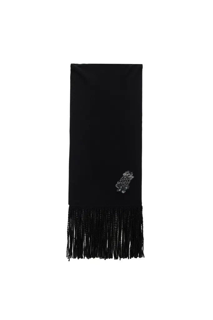 Roberto Cavalli Black Wool And Cashmere Scarf With Monogram RC