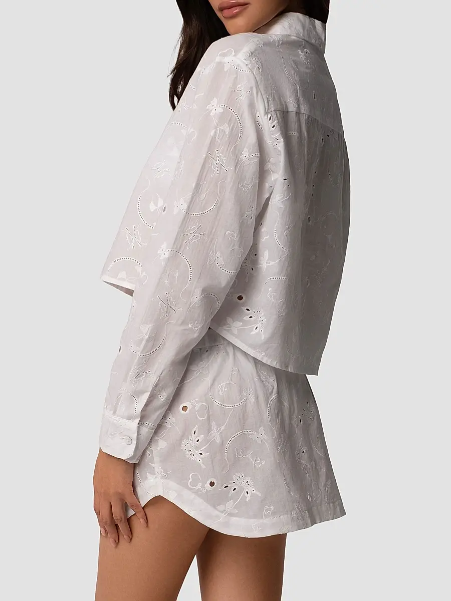 Kiki de Montparnasse Women's Simone Eyelet Linen-Cotton Crop Shirt | Thumbnail 3 Kiki de Montparnasse Women's Simone Eyelet Linen-Cotton Crop Shirt | Thumbnail 3