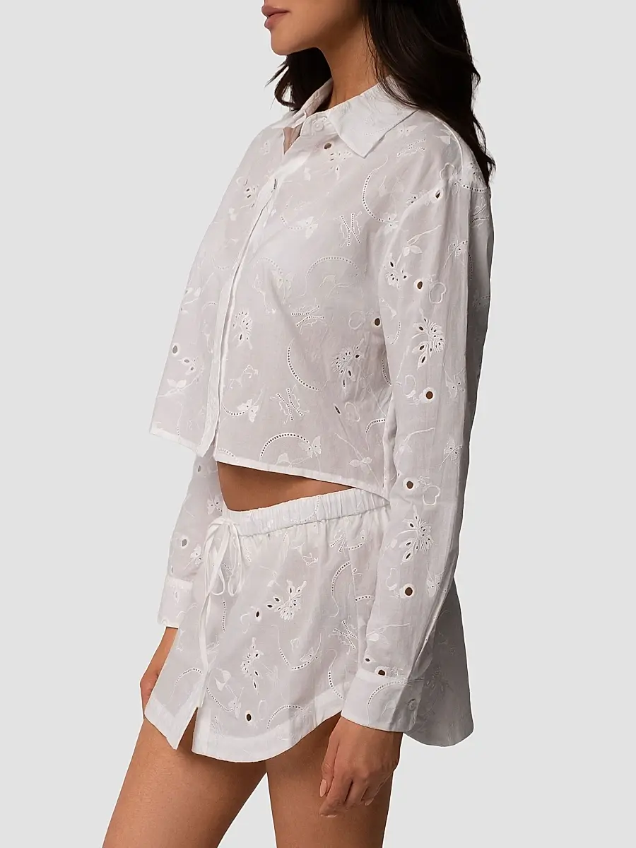 Kiki de Montparnasse Women's Simone Eyelet Linen-Cotton Crop Shirt | Thumbnail 5 Kiki de Montparnasse Women's Simone Eyelet Linen-Cotton Crop Shirt | Thumbnail 5