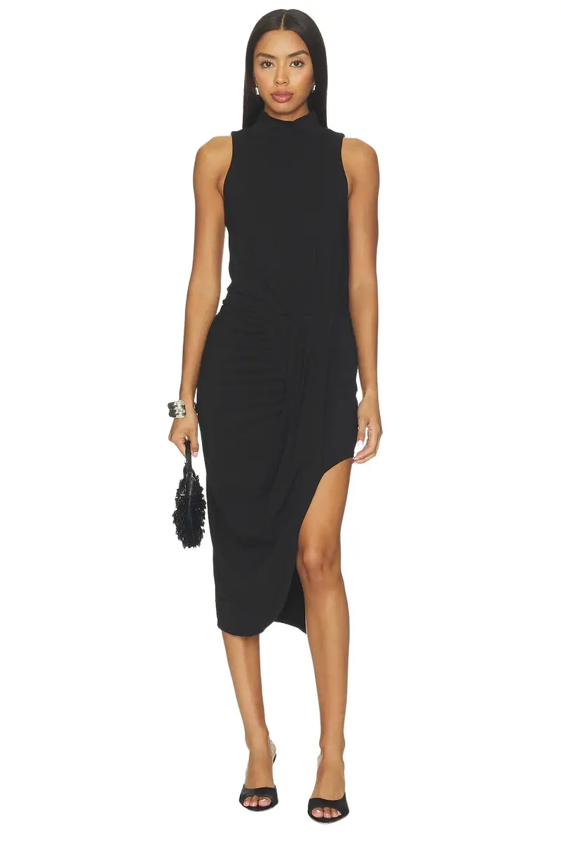 Mock Neck Pleated Dress