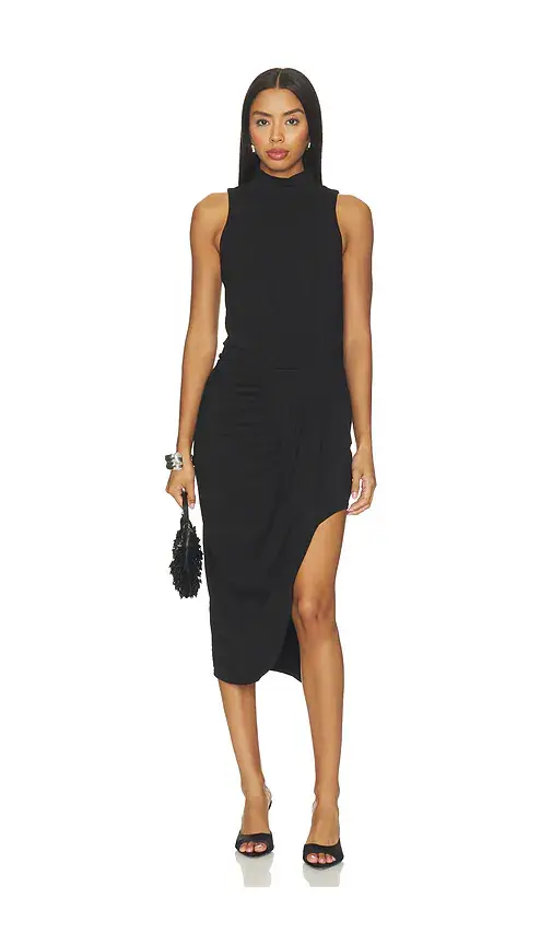 Bobi Mock Neck Pleated Dress
