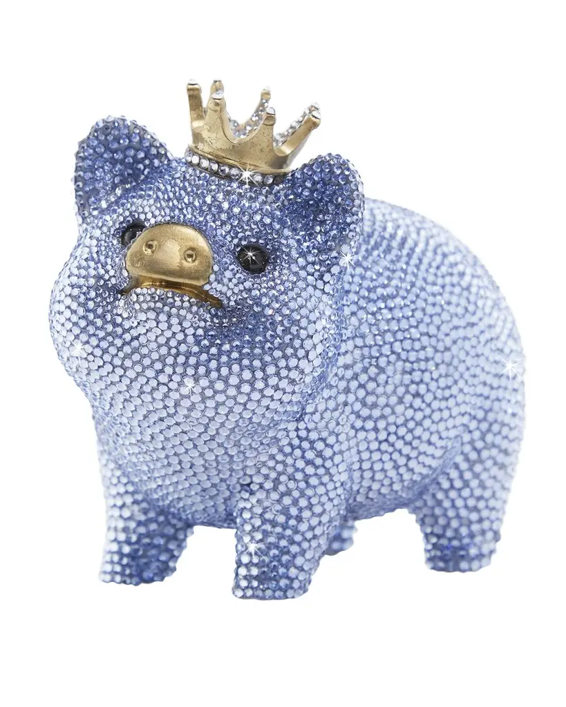 Jay Strongwater Baby Blue Piggy Bank w/ Crown | Image 1 Jay Strongwater Baby Blue Piggy Bank w/ Crown | Image 1
