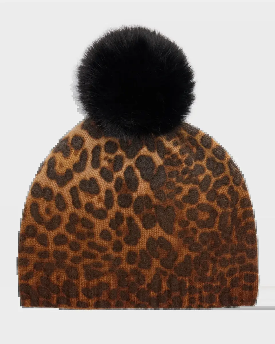 Sofia Cashmere Leopard Print Cashmere & Faux Fur Pom Beanie | Thumbnail 2 Sofia Cashmere Leopard Print Cashmere & Faux Fur Pom Beanie | Thumbnail 2