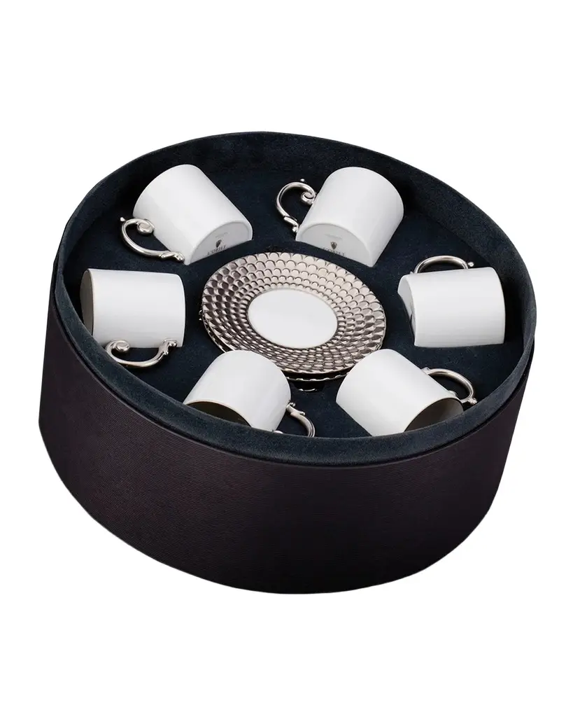 L'Objet Aegean Platinum-Trim Espresso Cups & Saucers, Set of 6