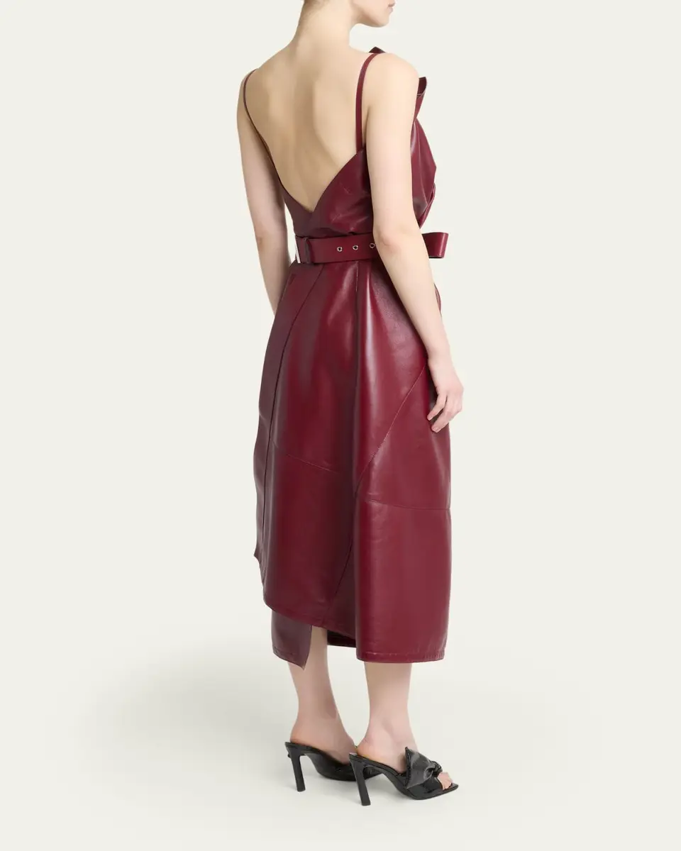 Givenchy Asymmetric Ruffle Leather Midi Dress | Thumbnail 3