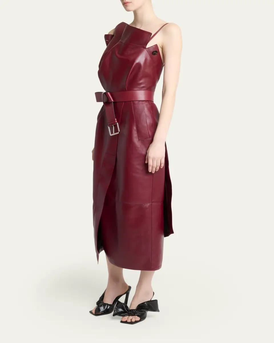 Givenchy Asymmetric Ruffle Leather Midi Dress | Thumbnail 4