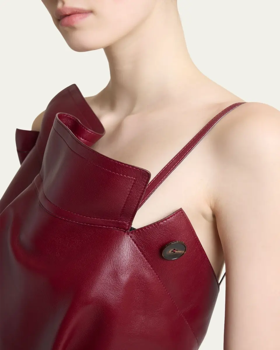 Givenchy Asymmetric Ruffle Leather Midi Dress | Thumbnail 5