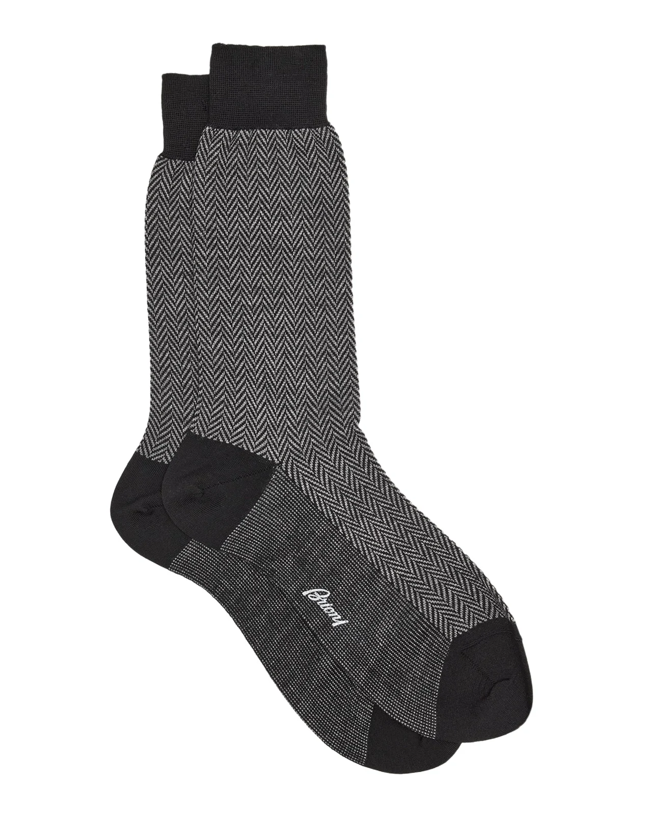 Brioni Men's Wool Herringbone Jacquard Mid-Calf Socks